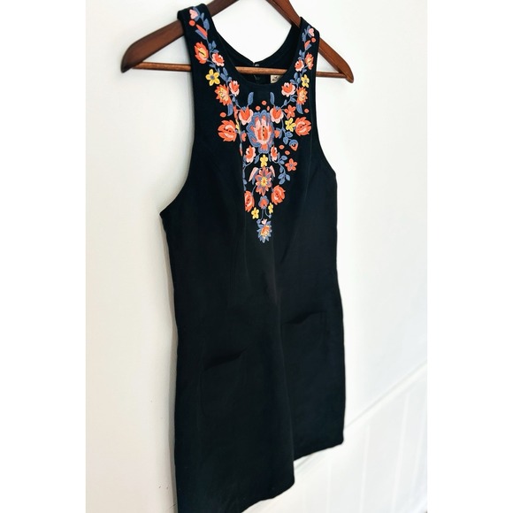 Hollister Black Suede-Look Embroidered Mini Dress Boho Festival Chic L - Picture 5 of 9